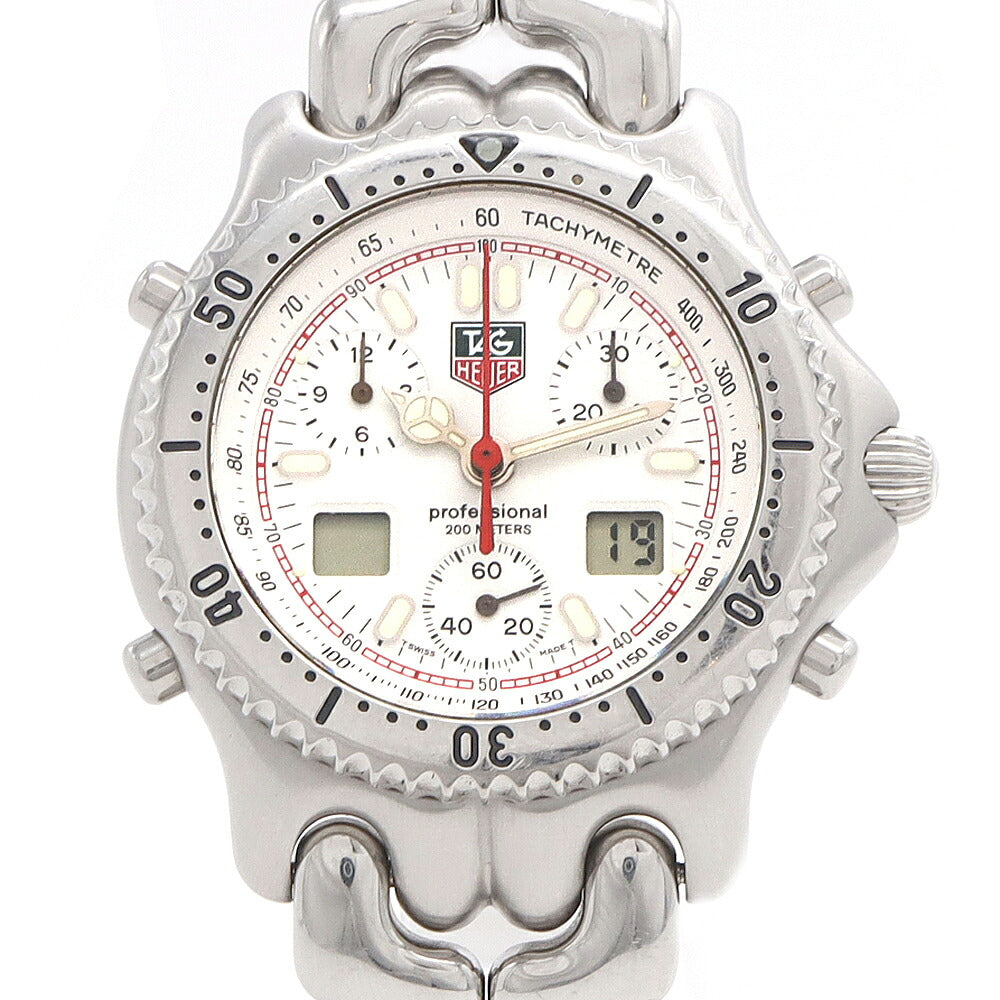 電池交換済 TAG Heuer タグホイヤー S/el セルシリーズ クロノグラフ CG1111-0 200m防水 デイト 白 ホワイト SS ステンレス メンズ アナログ デジタル デジアナ クォーツ【6ヶ月保証】【腕時計】【中古】