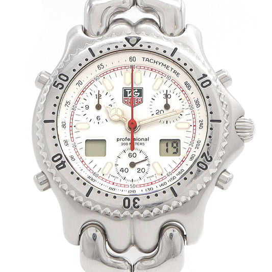 電池交換済 TAG Heuer タグホイヤー S/el セルシリーズ クロノグラフ CG1111-0 200m防水 デイト 白 ホワイト SS ステンレス メンズ アナログ デジタル デジアナ クォーツ【6ヶ月保証】【腕時計】【中古】