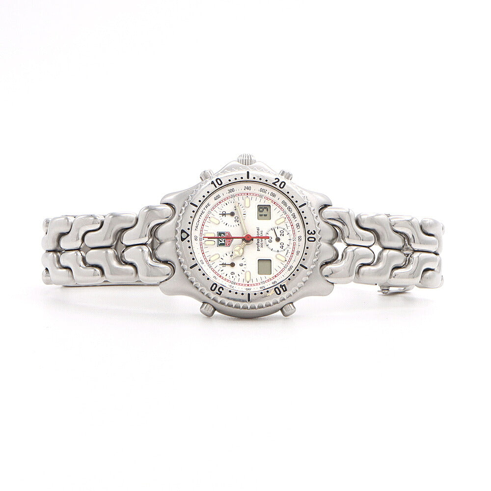 電池交換済 TAG Heuer タグホイヤー S/el セルシリーズ クロノグラフ CG1111-0 200m防水 デイト 白 ホワイト SS ステンレス メンズ アナログ デジタル デジアナ クォーツ【6ヶ月保証】【腕時計】【中古】