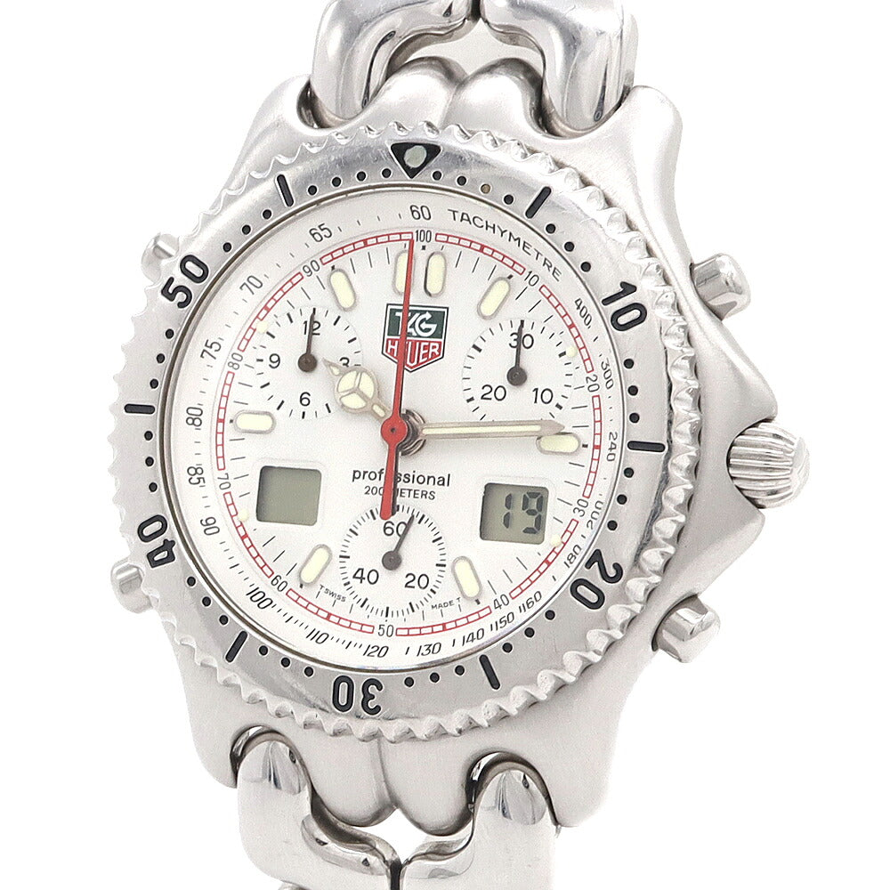 電池交換済 TAG Heuer タグホイヤー S/el セルシリーズ クロノグラフ CG1111-0 200m防水 デイト 白 ホワイト SS ステンレス メンズ アナログ デジタル デジアナ クォーツ【6ヶ月保証】【腕時計】【中古】