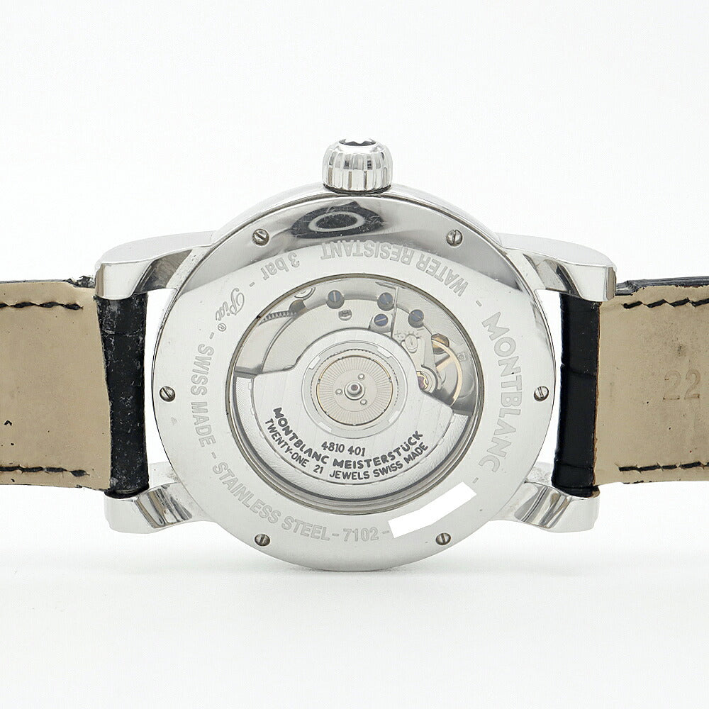 MONTBLANC モンブラン スター デイト 7102 裏スケ 30m防水 黒 ブラック SS ステンレス 純正尾錠 メンズ 自動巻き【6ヶ月保証】【腕時計】【中古】