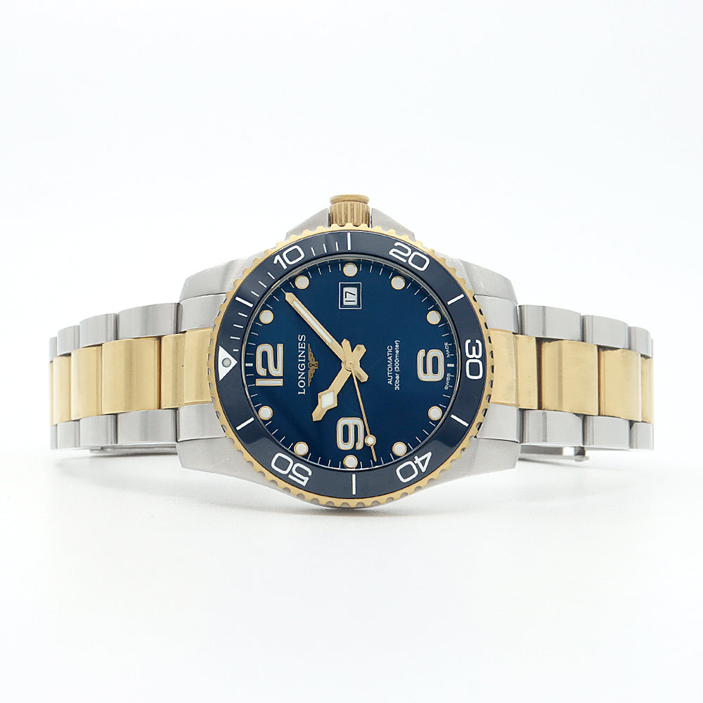 LONGINES ロンジン ハイドロコンクエスト L3.781.3 L3.781.3.96.7 デイト 300m防水 青 ブルー SS ステンレス YGPVD イエローPVD メンズ 自動巻き【6ヶ月保証】【腕時計】【中古】