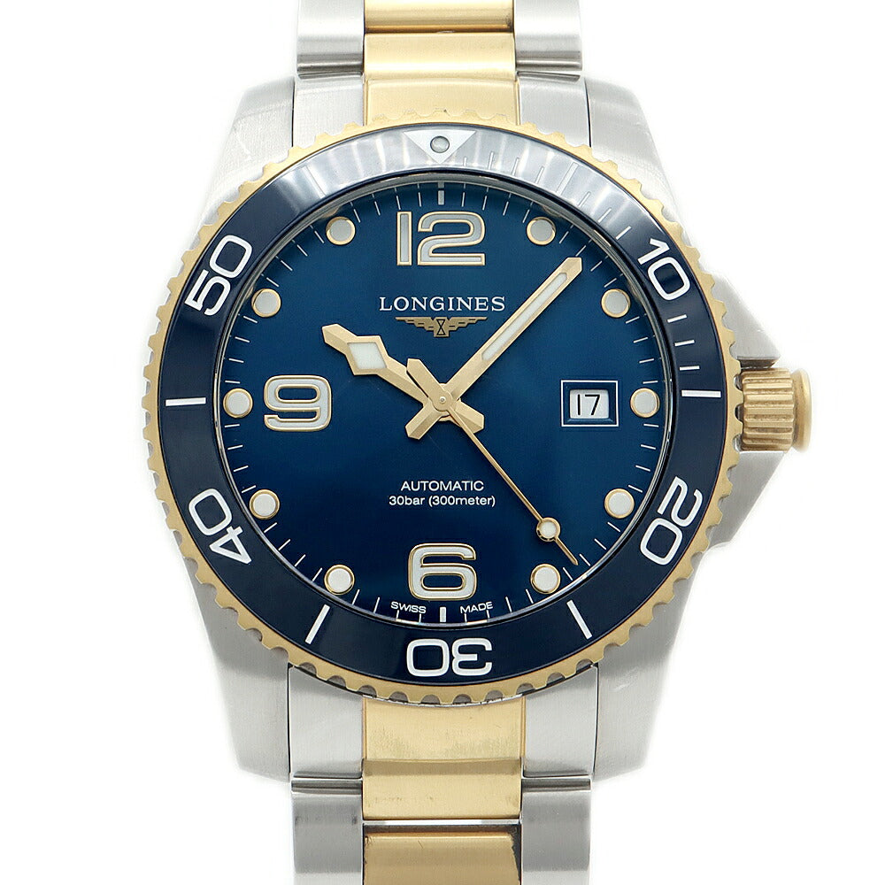 LONGINES ロンジン ハイドロコンクエスト L3.781.3 L3.781.3.96.7 デイト 300m防水 青 ブルー SS ステンレス YGPVD イエローPVD メンズ 自動巻き【6ヶ月保証】【腕時計】【中古】