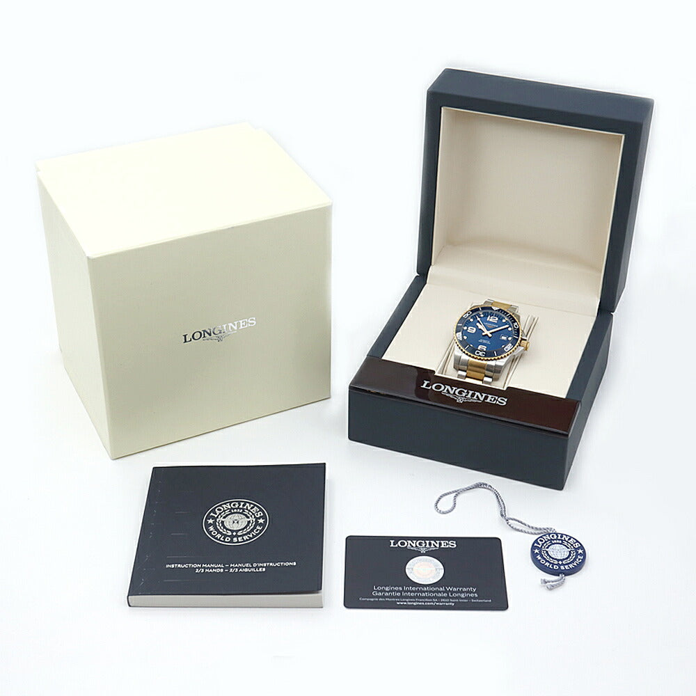 LONGINES ロンジン ハイドロコンクエスト L3.781.3 L3.781.3.96.7 デイト 300m防水 青 ブルー SS ステンレス YGPVD イエローPVD メンズ 自動巻き【6ヶ月保証】【腕時計】【中古】