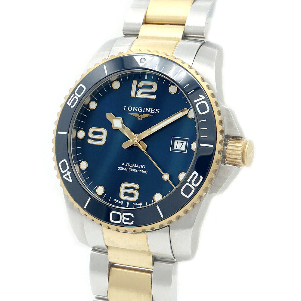 LONGINES ロンジン ハイドロコンクエスト L3.781.3 L3.781.3.96.7 デイト 300m防水 青 ブルー SS ステンレス YGPVD イエローPVD メンズ 自動巻き【6ヶ月保証】【腕時計】【中古】