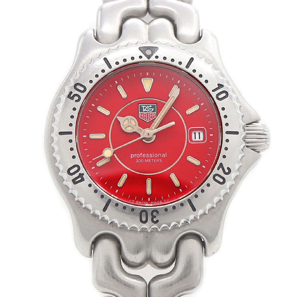 電池交換済 TAG Heuer タグホイヤー S/el セル プロフェッショナル200 WG131C デイト 200m防水 赤 レッド SS ステンレス レディース クォーツ【6ヶ月保証】【腕時計】【中古】
