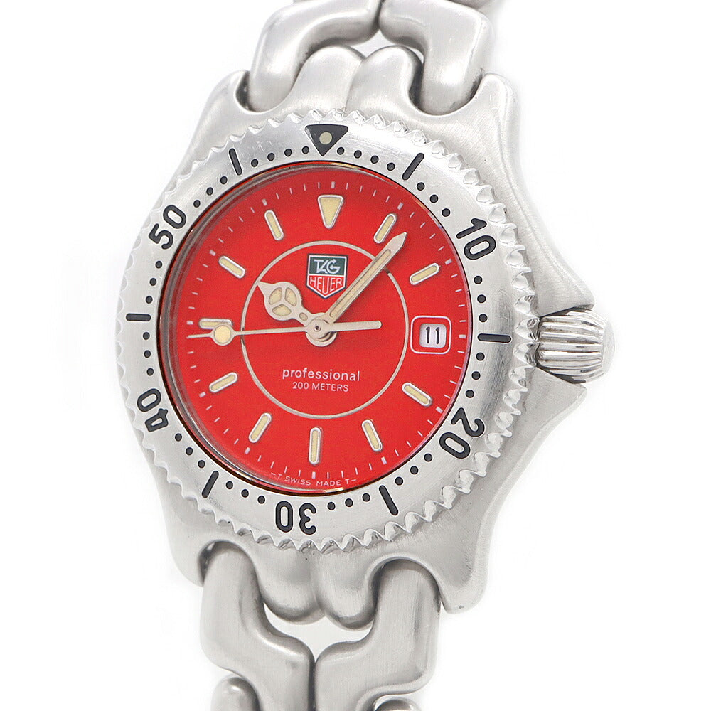 電池交換済 TAG Heuer タグホイヤー S/el セル プロフェッショナル200 WG131C デイト 200m防水 赤 レッド SS ステンレス レディース クォーツ【6ヶ月保証】【腕時計】【中古】