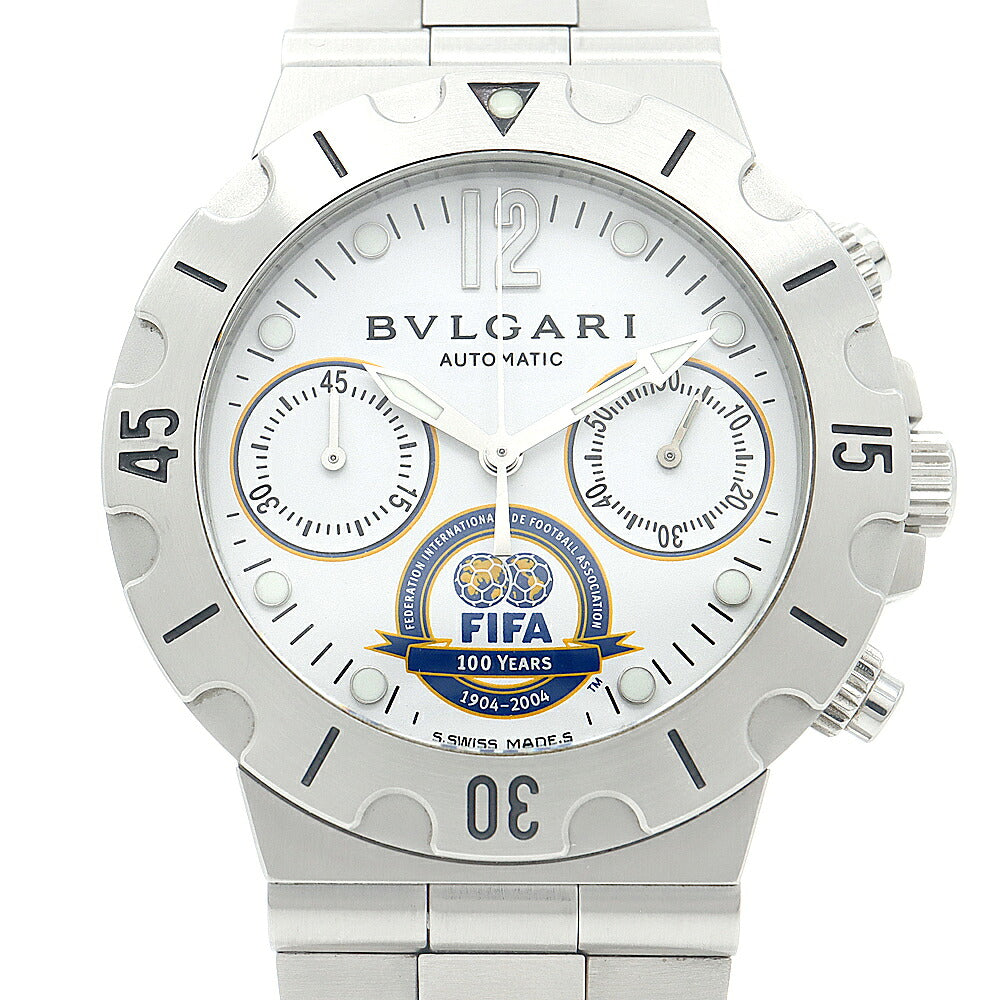 内部点検済 BVLGARI ブルガリ ディアゴノ スクーバ FIFA100周年記念 世界限定999本 クロノグラフ SCB38S 白 ホワイト SS ステンレス メンズ 自動巻き【6ヶ月保証】【腕時計】【中古】