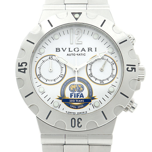 内部点検済 BVLGARI ブルガリ ディアゴノ スクーバ FIFA100周年記念 世界限定999本 クロノグラフ SCB38S 白 ホワイト SS ステンレス メンズ 自動巻き【6ヶ月保証】【腕時計】【中古】