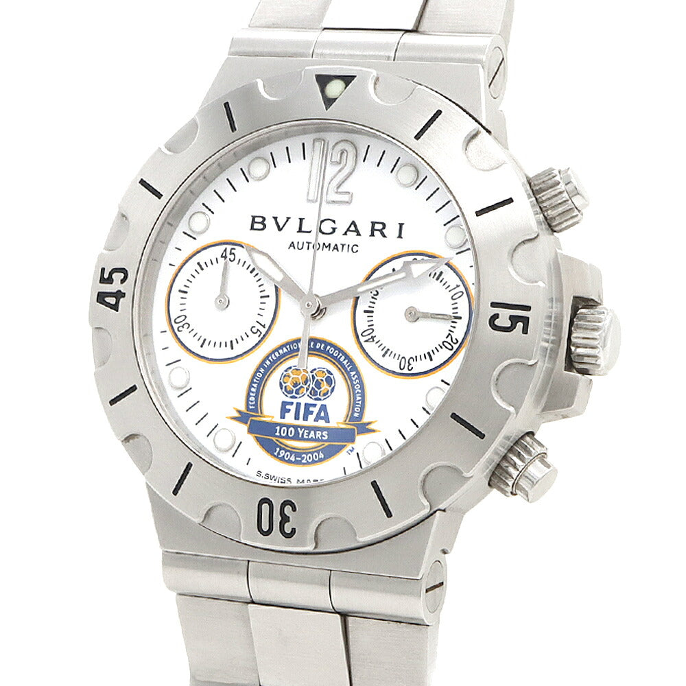 内部点検済 BVLGARI ブルガリ ディアゴノ スクーバ FIFA100周年記念 世界限定999本 クロノグラフ SCB38S 白 ホワイト SS ステンレス メンズ 自動巻き【6ヶ月保証】【腕時計】【中古】