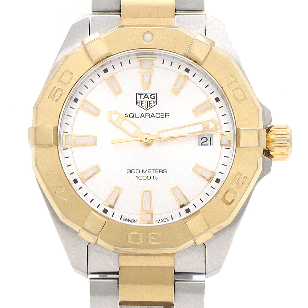 電池交換済 TAG Heuer タグホイヤー アクアレーサー WBD1120 デイト 300m防水 シルバー SS ステンレス YGP イエローゴールド コンビ メンズ クォーツ【6ヶ月保証】【腕時計】【中古】