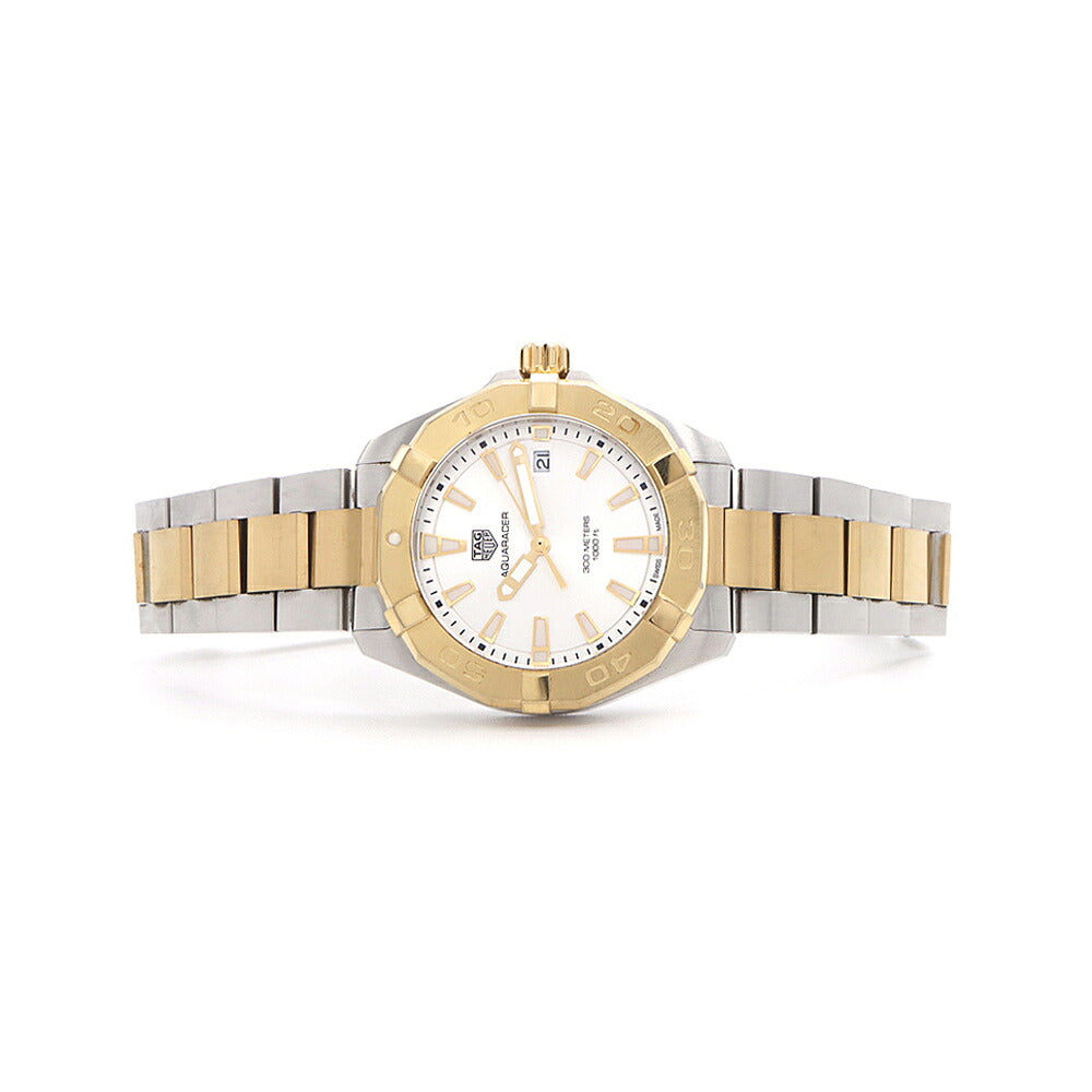 電池交換済 TAG Heuer タグホイヤー アクアレーサー WBD1120 デイト 300m防水 シルバー SS ステンレス YGP イエローゴールド コンビ メンズ クォーツ【6ヶ月保証】【腕時計】【中古】