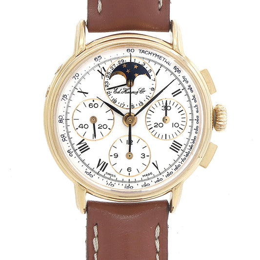 内部点検済 TAG Heuer タグホイヤー エドワード ホイヤー 125周年記念モデル クロノグラフ 188.505 ムーンフェイズ スモールセコンド デイト 白 ホワイト YGP イエローゴールド SS ステンレス コンビ ボーイズ メンズ 手巻き【6ヶ月保証】【腕時計】【中古】