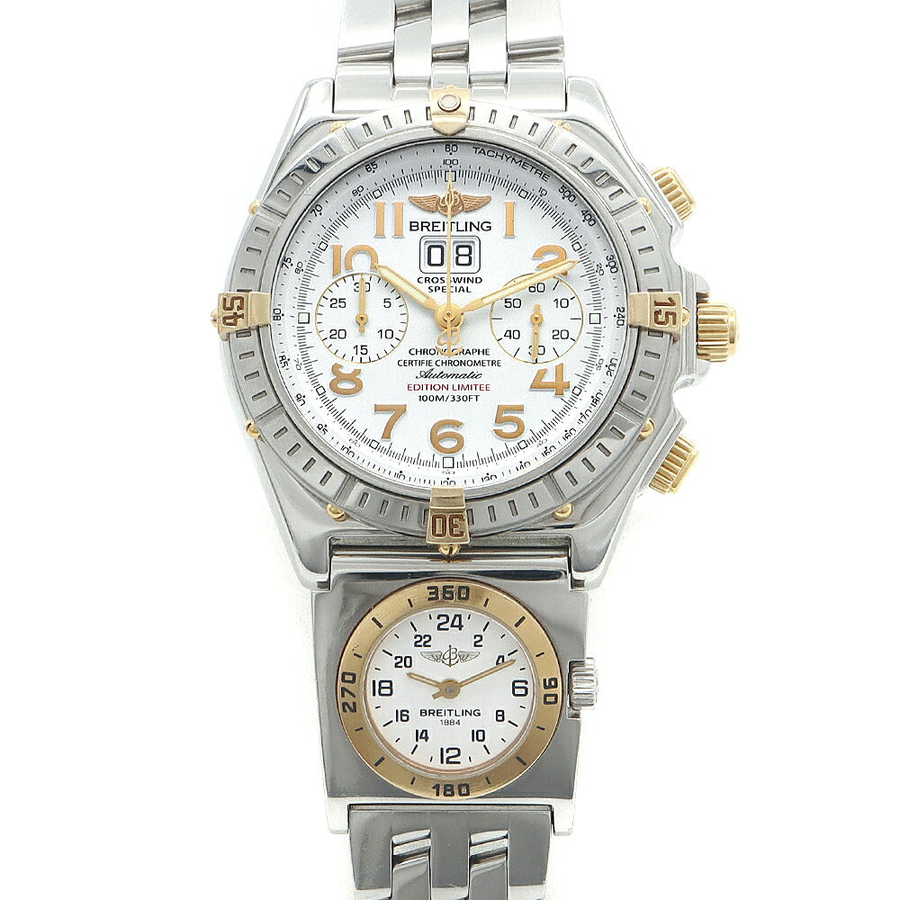 BREITLING ブライトリング クロスウィンド スペシャル ビコロ 1000本限定 UTCモジュール クロノグラフ B44356 B70174 ビッグデイト スモールセコンド 100m防水 白 ホワイト SS ステンレス YG イエローゴールド コンビ メンズ 自動巻き【6ヶ月保証】【腕時計】【中古】