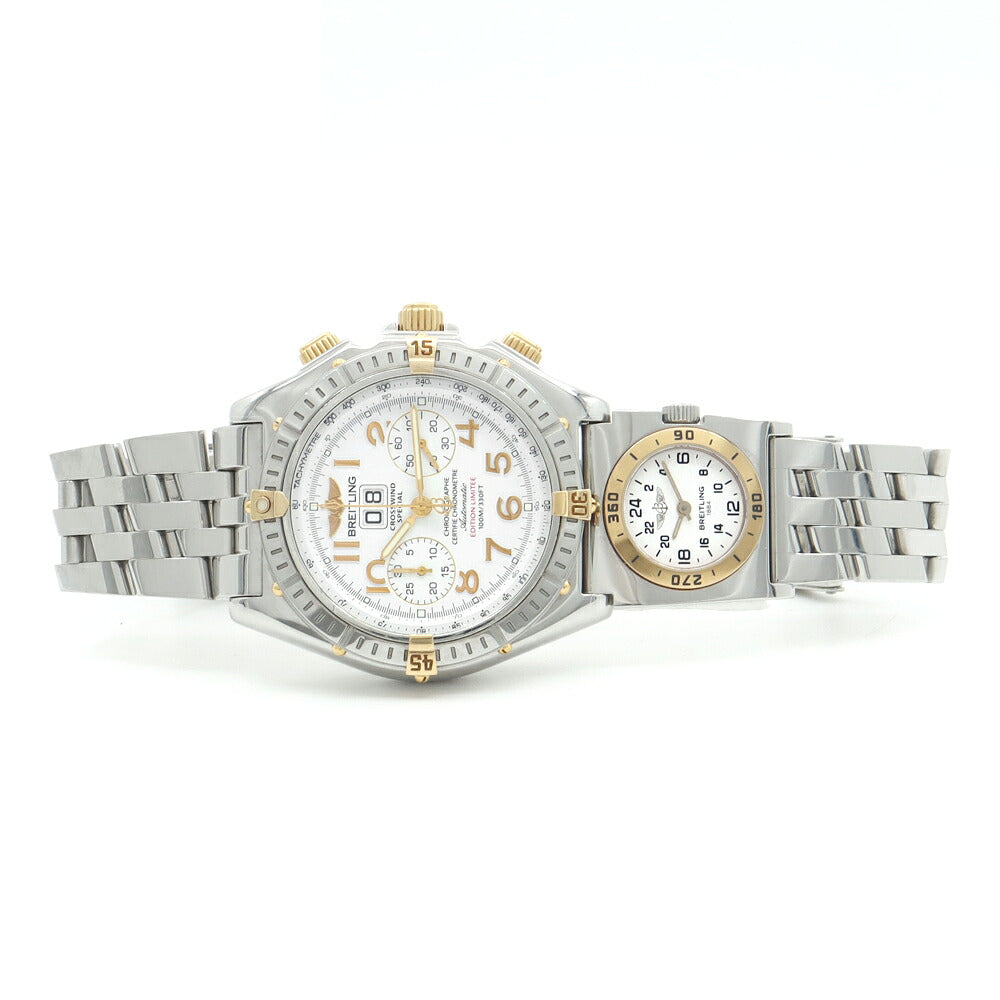 BREITLING ブライトリング クロスウィンド スペシャル ビコロ 1000本限定 UTCモジュール クロノグラフ B44356 B70174 ビッグデイト スモールセコンド 100m防水 白 ホワイト SS ステンレス YG イエローゴールド コンビ メンズ 自動巻き【6ヶ月保証】【腕時計】【中古】