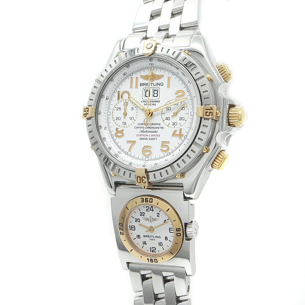 BREITLING ブライトリング クロスウィンド スペシャル ビコロ 1000本限定 UTCモジュール クロノグラフ B44356 B70174 ビッグデイト スモールセコンド 100m防水 白 ホワイト SS ステンレス YG イエローゴールド コンビ メンズ 自動巻き【6ヶ月保証】【腕時計】【中古】