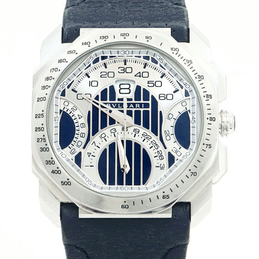 BVLGARI ブルガリ ジェラルドジェンタ オクト マセラティ スペシャルエディション クロノグラフ BGO45SCHQR BGO45C3SLDCHQR/MAS レトログラード デイト 青 ブルー SS ステンレス 純正ベルト 純正尾錠 メンズ 自動巻き【6ヶ月保証】【腕時計】【中古】
