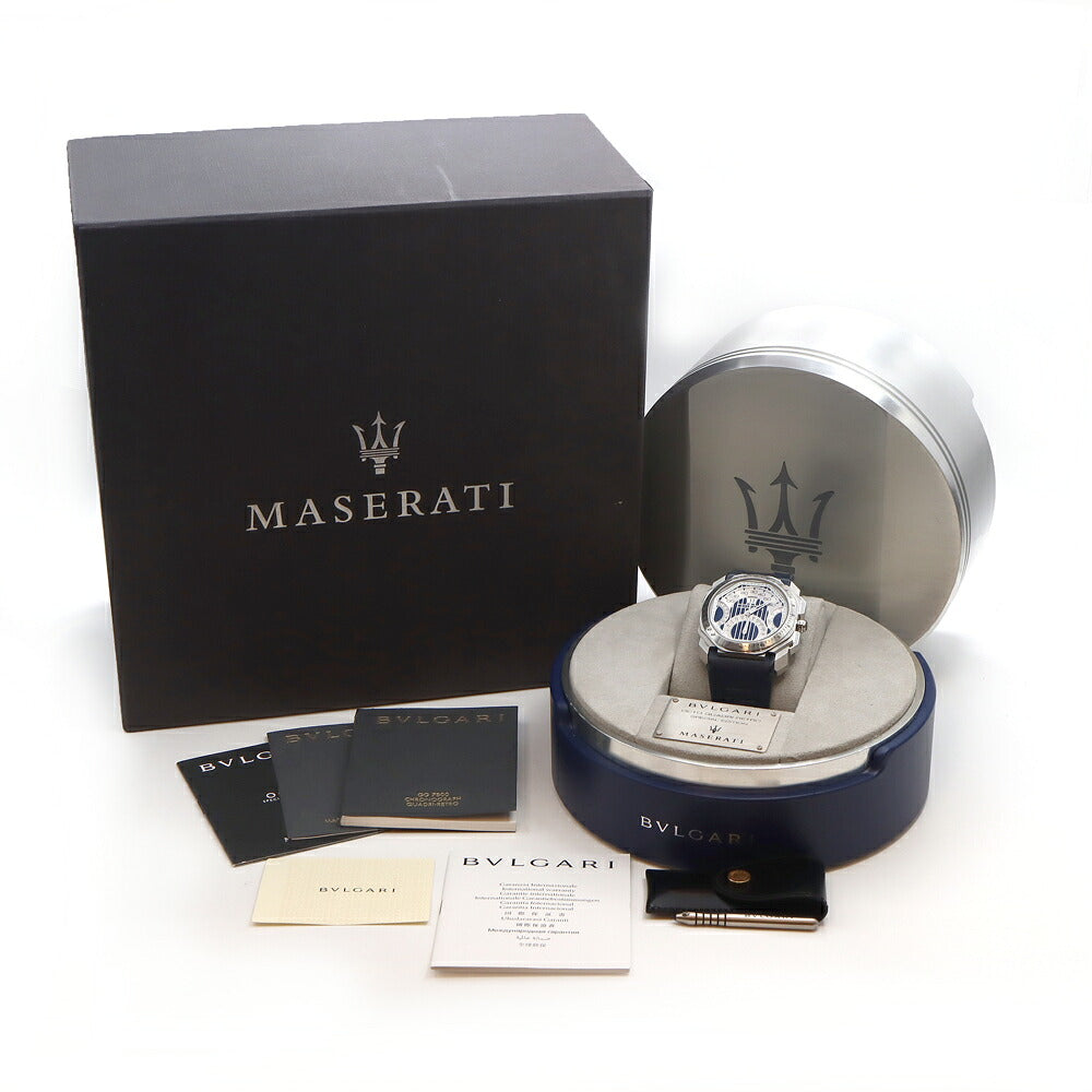 BVLGARI ブルガリ ジェラルドジェンタ オクト マセラティ スペシャルエディション クロノグラフ BGO45SCHQR BGO45C3SLDCHQR/MAS レトログラード デイト 青 ブルー SS ステンレス 純正ベルト 純正尾錠 メンズ 自動巻き【6ヶ月保証】【腕時計】【中古】