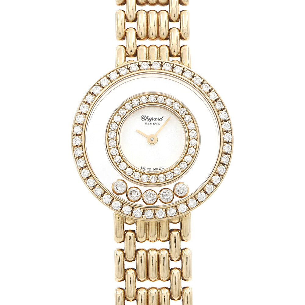 電池交換済 Chopard ショパール ハッピーダイヤモンド 20/6392 4119/1 ダイヤベゼル ダイヤモンド 5Pムービングダイヤ 白 ホワイト K18YG イエローゴールド 金無垢 レディース クォーツ【6ヶ月保証】【腕時計】【中古】