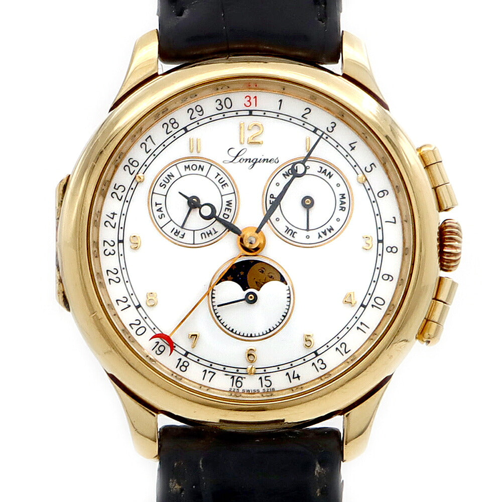 電池交換済 LONGINES ロンジン チャールストン 5218 トリプルカレンダー ムーンフェイズ ポインターデイト 白 ホワイト SS ステンレス GP ゴールド メンズ 純正尾錠 クォーツ【6ヶ月保証】【腕時計】【中古】