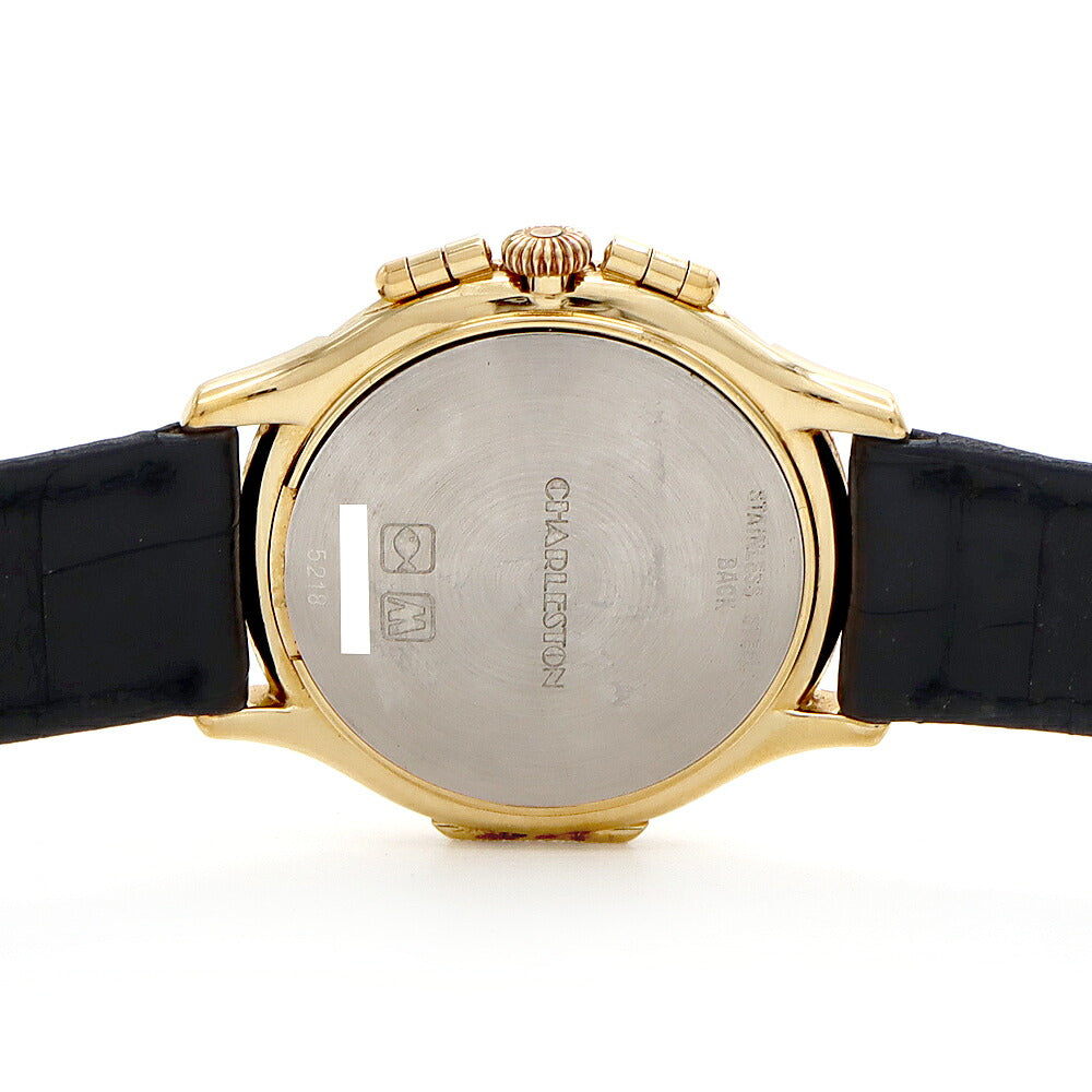 電池交換済 LONGINES ロンジン チャールストン 5218 トリプルカレンダー ムーンフェイズ ポインターデイト 白 ホワイト SS ステンレス GP ゴールド メンズ 純正尾錠 クォーツ【6ヶ月保証】【腕時計】【中古】