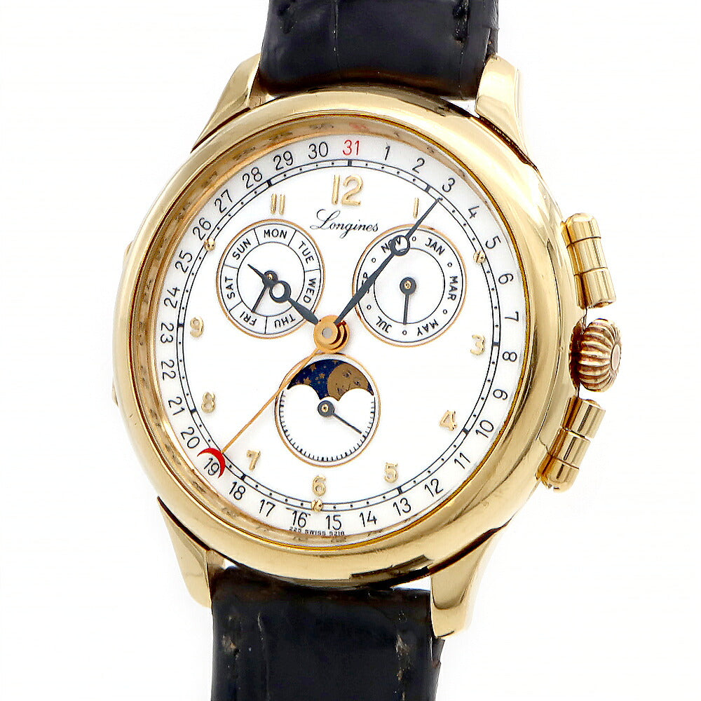 電池交換済 LONGINES ロンジン チャールストン 5218 トリプルカレンダー ムーンフェイズ ポインターデイト 白 ホワイト SS ステンレス GP ゴールド メンズ 純正尾錠 クォーツ【6ヶ月保証】【腕時計】【中古】