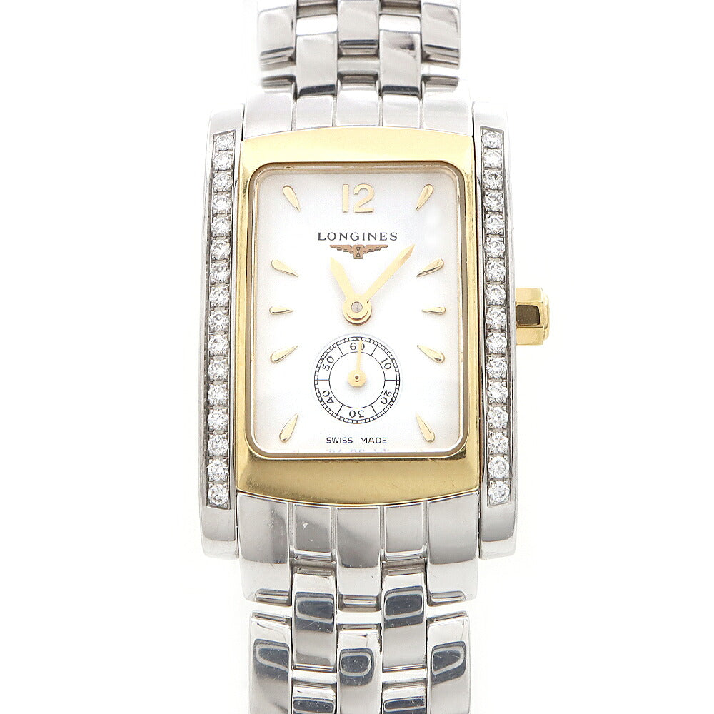 電池交換済 LONGINES ロンジン ドルチェヴィータ ダイヤベゼル L5.155.5.29.6 純正ダイヤモンド 30m防水 スモールセコンド 白 ホワイト SS ステンレス YG イエローゴールド コンビ レディース クォーツ ドルチェビータ【6ヶ月保証】【腕時計】【中古】