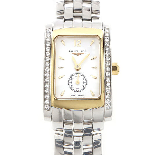 電池交換済 LONGINES ロンジン ドルチェヴィータ ダイヤベゼル L5.155.5.29.6 純正ダイヤモンド 30m防水 スモールセコンド 白 ホワイト SS ステンレス YG イエローゴールド コンビ レディース クォーツ ドルチェビータ【6ヶ月保証】【腕時計】【中古】