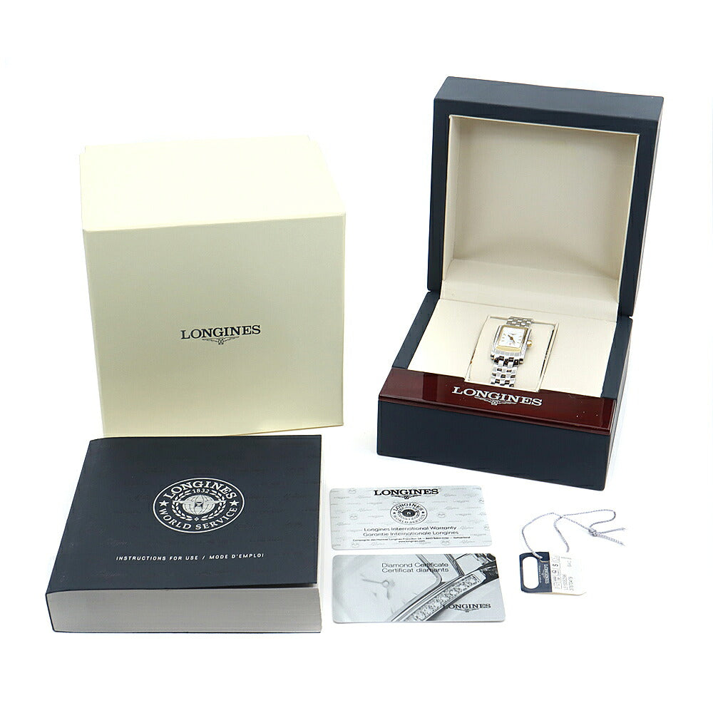 電池交換済 LONGINES ロンジン ドルチェヴィータ ダイヤベゼル L5.155.5.29.6 純正ダイヤモンド 30m防水 スモールセコンド 白 ホワイト SS ステンレス YG イエローゴールド コンビ レディース クォーツ ドルチェビータ【6ヶ月保証】【腕時計】【中古】