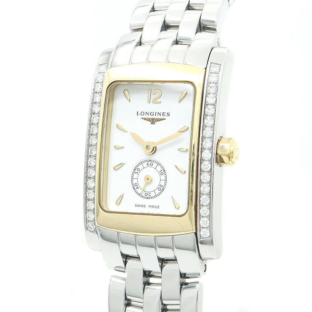 電池交換済 LONGINES ロンジン ドルチェヴィータ ダイヤベゼル L5.155.5.29.6 純正ダイヤモンド 30m防水 スモールセコンド 白 ホワイト SS ステンレス YG イエローゴールド コンビ レディース クォーツ ドルチェビータ【6ヶ月保証】【腕時計】【中古】