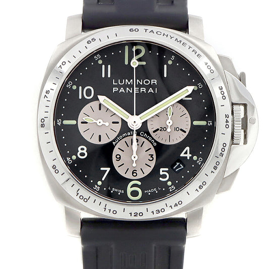 PANERAI パネライ ルミノール クロノグラフ PAM00121 デイト タキメーター スモールセコンド 200ｍ防水 裏スケ グレー SS ステンレス Ti チタン 純正ベルト 純正尾錠 メンズ 自動巻き【6ヶ月保証】【腕時計】【中古】