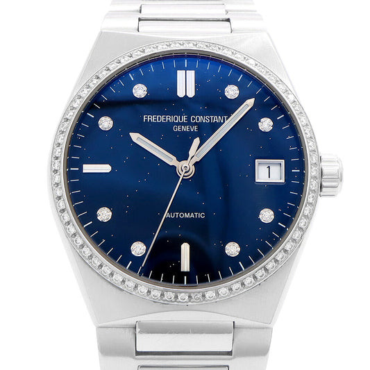 FREDERIQUE CONSTANT フレデリックコンスタント ハイライフ スパークリング 世界限定888本 ダイヤベゼル FC-303NSD2NHD6B ダイヤモンド 8Pダイヤ デイト 裏スケ 50ｍ防水 青 ブルー SS ステンレス レディース 自動巻き【6ヶ月保証】【腕時計】【中古】
