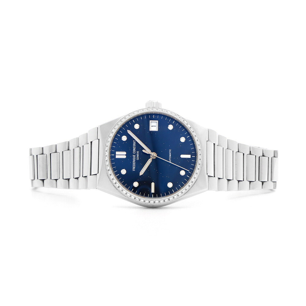 FREDERIQUE CONSTANT フレデリックコンスタント ハイライフ スパークリング 世界限定888本 ダイヤベゼル FC-303NSD2NHD6B ダイヤモンド 8Pダイヤ デイト 裏スケ 50ｍ防水 青 ブルー SS ステンレス レディース 自動巻き【6ヶ月保証】【腕時計】【中古】
