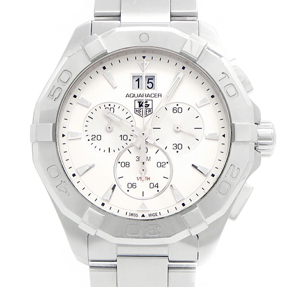 電池交換済 TAG Heuer タグホイヤー アクアレーサー クロノグラフ CAY1111-0 デイト スモールセコンド 300m防水 シルバー SS ステンレス メンズ クォーツ【6ヶ月保証】【腕時計】【中古】