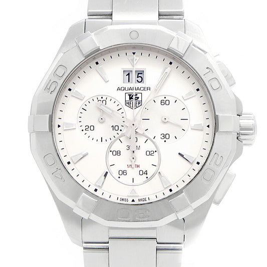電池交換済 TAG Heuer タグホイヤー アクアレーサー クロノグラフ CAY1111-0 デイト スモールセコンド 300m防水 シルバー SS ステンレス メンズ クォーツ【6ヶ月保証】【腕時計】【中古】