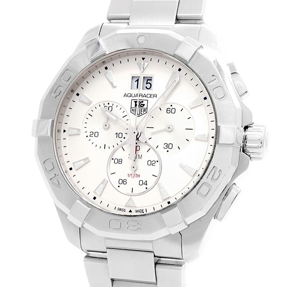 電池交換済 TAG Heuer タグホイヤー アクアレーサー クロノグラフ CAY1111-0 デイト スモールセコンド 300m防水 シルバー SS ステンレス メンズ クォーツ【6ヶ月保証】【腕時計】【中古】
