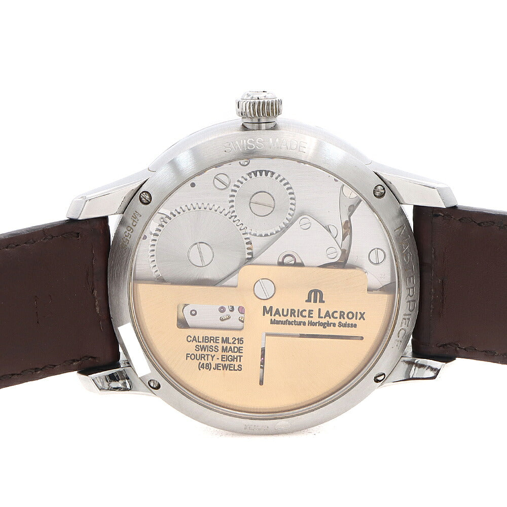内部点検済 MAURICE LACROIX モーリスラクロア マスターピース MP6558-SS001-093 ミステリアスセコンド スケルトン 白 ホワイト SS ステンレス 純正ベルト 純正尾錠 メンズ 自動巻き 【6ヶ月保証】【腕時計】【中古】