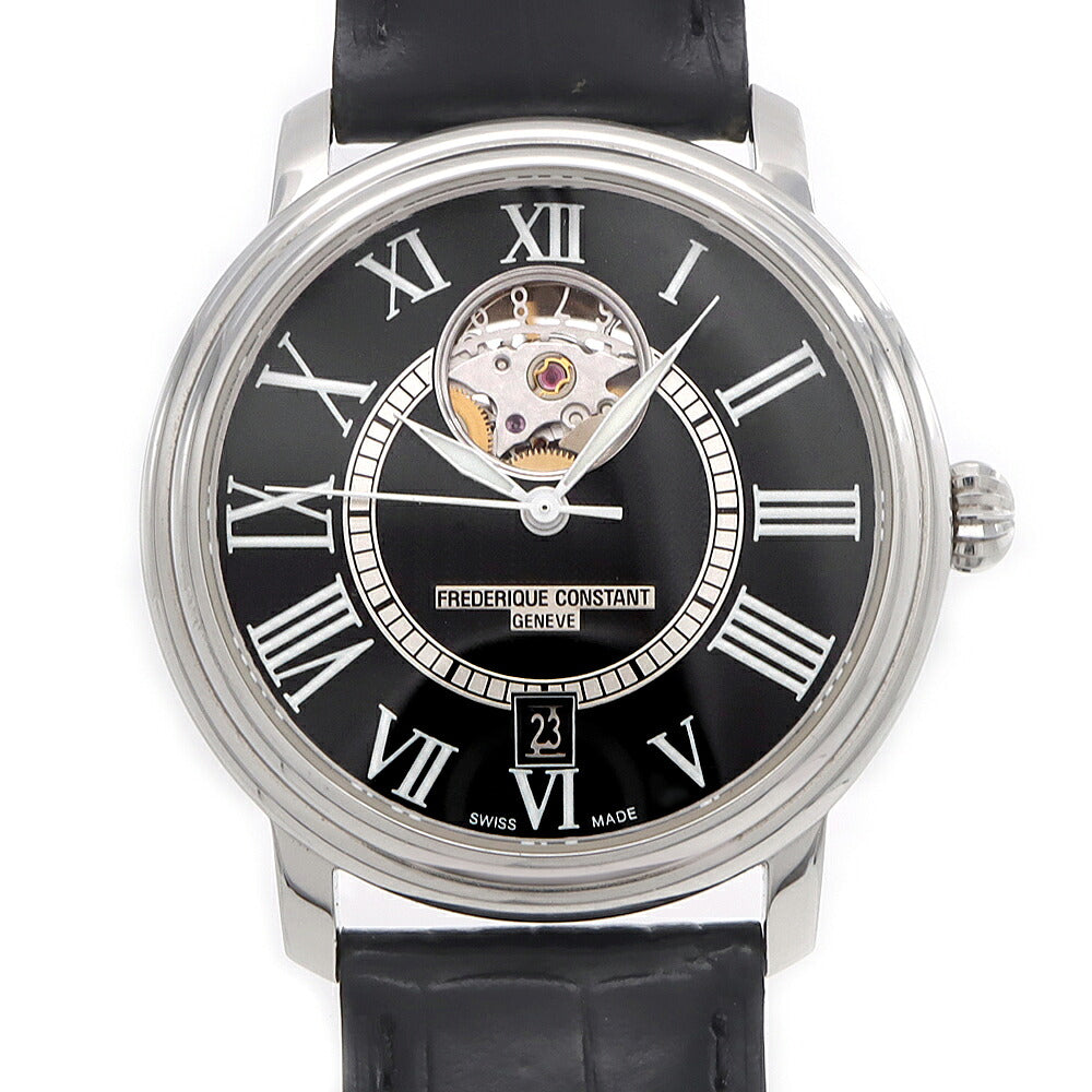 FREDERIQUE CONSTANT フレデリックコンスタント クラシック ハートビート FC-303/310X3P4/5/6 オープンハート デイト 裏スケ 黒 ブラック SS ステンレス 純正ベルト 純正尾錠 メンズ 自動巻き 【6ヶ月保証】【腕時計】【中古】