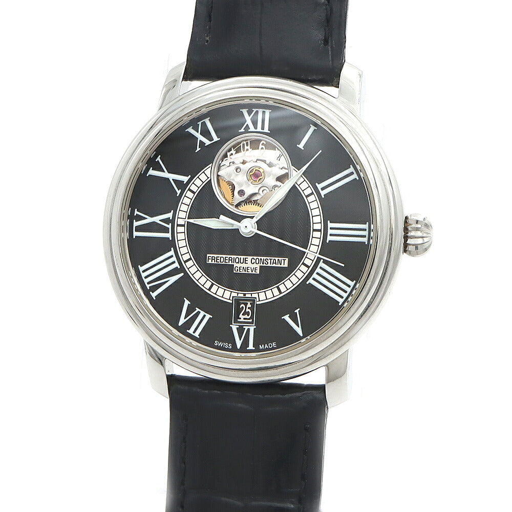 FREDERIQUE CONSTANT フレデリックコンスタント クラシック ハートビート FC-303/310X3P4/5/6 オープンハート デイト 裏スケ 黒 ブラック SS ステンレス 純正ベルト 純正尾錠 メンズ 自動巻き 【6ヶ月保証】【腕時計】【中古】