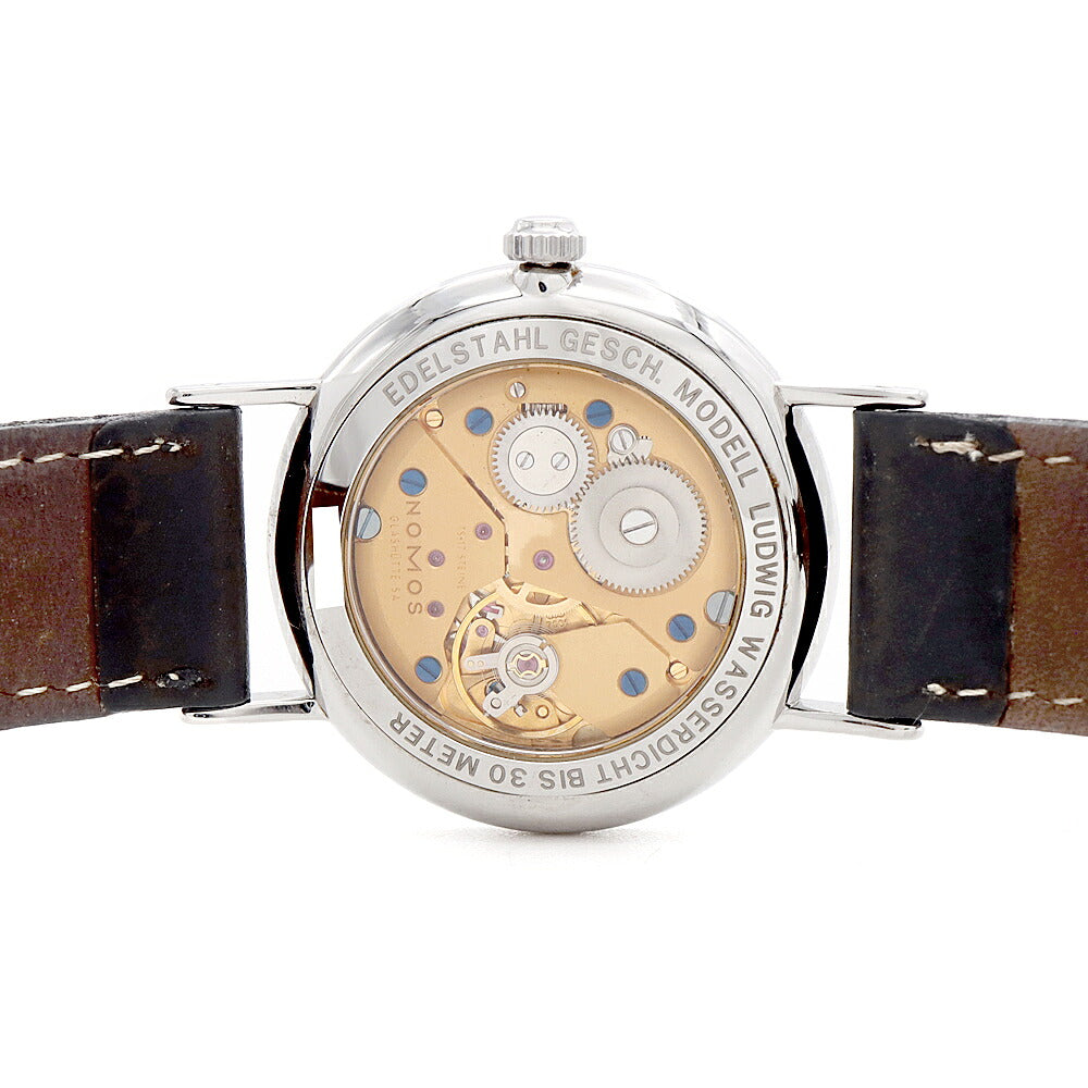 NOMOS ノモス ラドウィッグ 30m防水 裏スケ スモールセコンド シルバー SS ステンレス 純正ベルト 純正尾錠 メンズ 手巻き【6ヶ月保証】【腕時計】【中古】