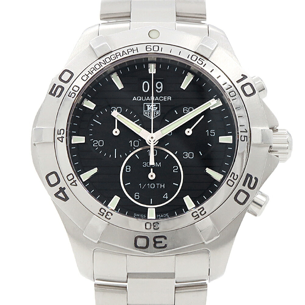 正規メンテナンスサービス済 TAG Heuer タグホイヤー アクアレーサー グランドデイト クロノグラフ CAF101E 300m防水 黒 ブラック SS ステンレス メンズ クォーツ【6ヶ月保証】【腕時計】【中古】