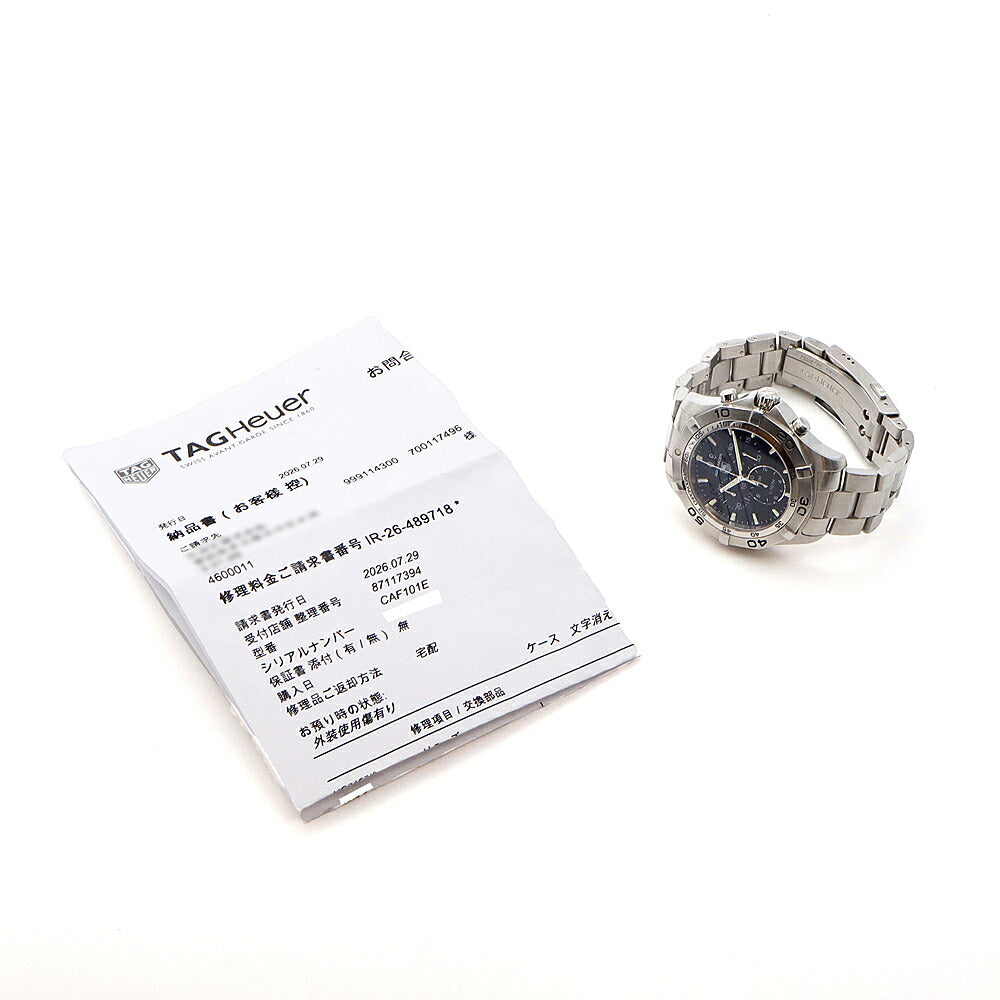 正規メンテナンスサービス済 TAG Heuer タグホイヤー アクアレーサー グランドデイト クロノグラフ CAF101E 300m防水 黒 ブラック SS ステンレス メンズ クォーツ【6ヶ月保証】【腕時計】【中古】