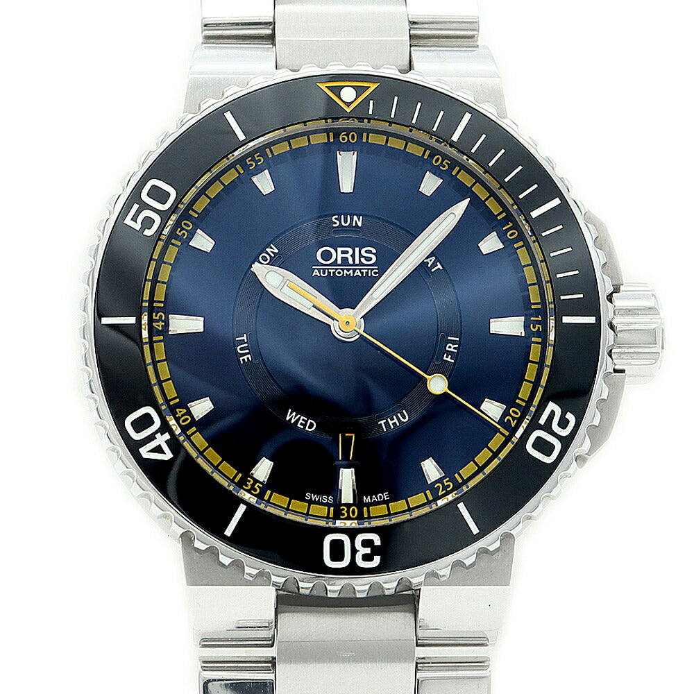 内部点検済 ORIS オリス アクイス グレートバリアリーフ リミテッドエディションII 限定2000本 7673-85 01 735 7673 4185-Set MB デイデイト 500m防水 青 ブルー SS ステンレス CE セラミック メンズ 自動巻き【6ヶ月保証】【腕時計】【中古】