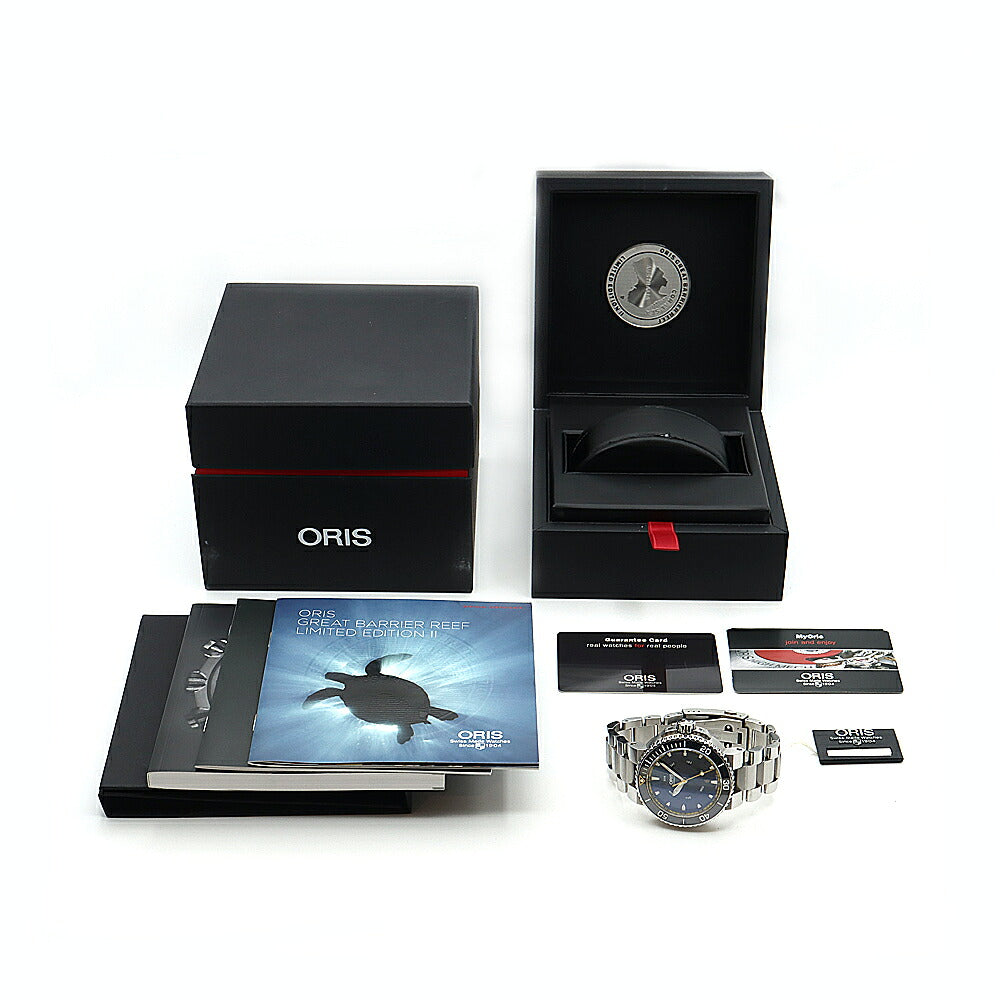 内部点検済 ORIS オリス アクイス グレートバリアリーフ リミテッドエディションII 限定2000本 7673-85 01 735 7673 4185-Set MB デイデイト 500m防水 青 ブルー SS ステンレス CE セラミック メンズ 自動巻き【6ヶ月保証】【腕時計】【中古】