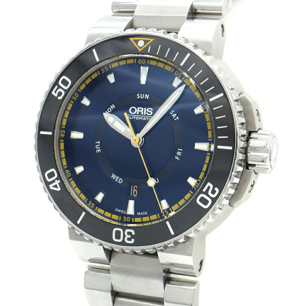 内部点検済 ORIS オリス アクイス グレートバリアリーフ リミテッドエディションII 限定2000本 7673-85 01 735 7673 4185-Set MB デイデイト 500m防水 青 ブルー SS ステンレス CE セラミック メンズ 自動巻き【6ヶ月保証】【腕時計】【中古】