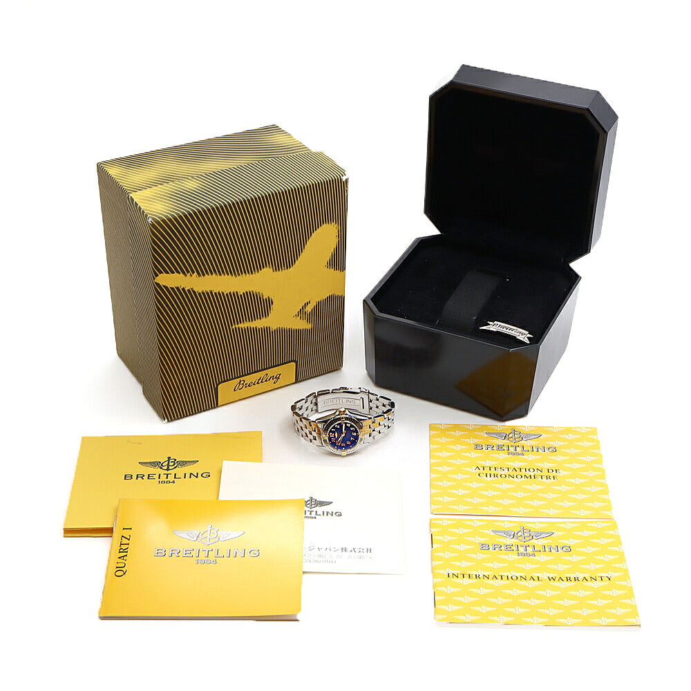 電池交換済 BREITLING ブライトリング カリスティーノ ビコロ B52345 デイト 100m防水 青 ブルー YG イエローゴールド SS ステンレス コンビ レディース クォーツ【6ヶ月保証】【腕時計】【中古】