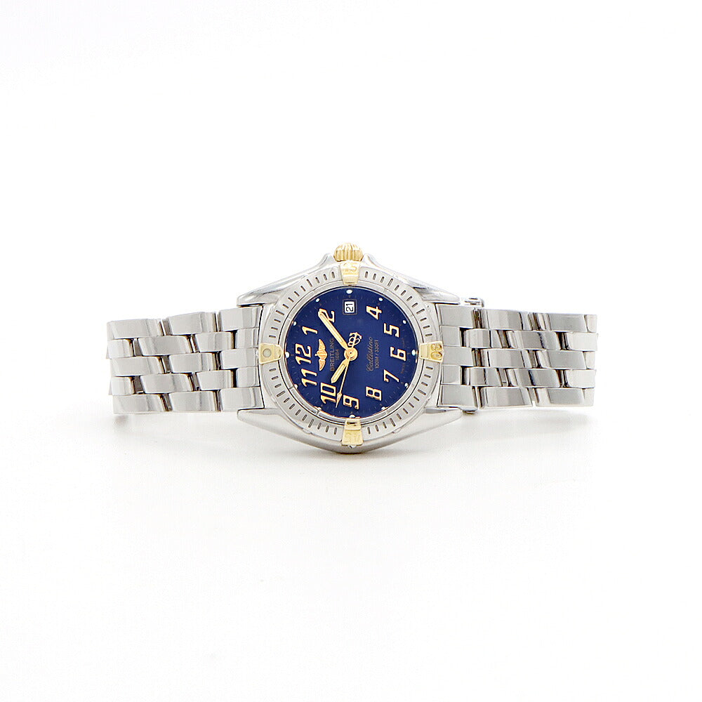 電池交換済 BREITLING ブライトリング カリスティーノ ビコロ B52345 デイト 100m防水 青 ブルー YG イエローゴールド SS ステンレス コンビ レディース クォーツ【6ヶ月保証】【腕時計】【中古】