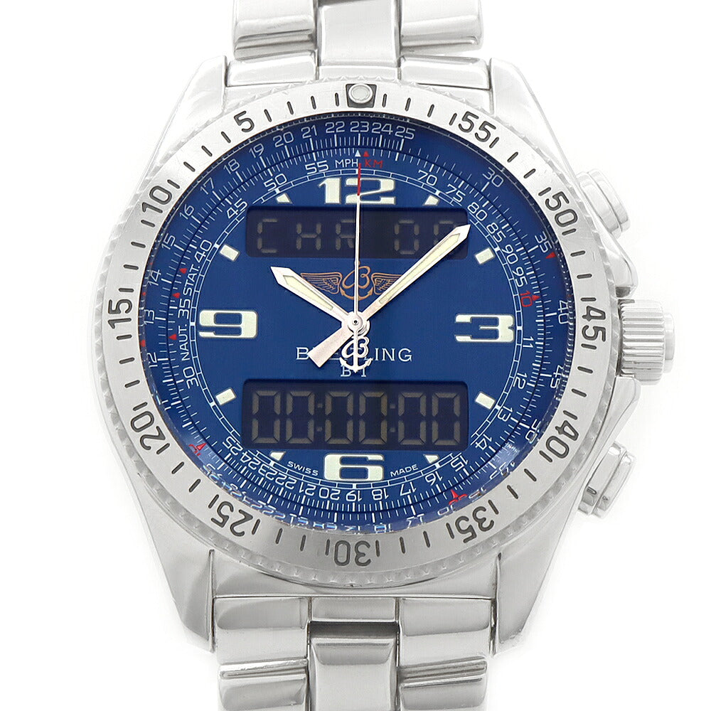 電池交換済 BREITLING ブライトリング B-1 クロノグラフ A68362 デイト 50m防水 青 ブルー SS ステンレス メンズ デジアナ クォーツ B1【6ヶ月保証】【腕時計】【中古】
