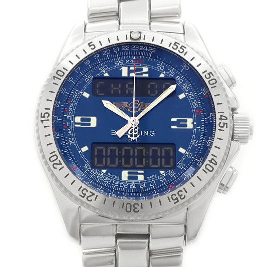 電池交換済 BREITLING ブライトリング B-1 クロノグラフ A68362 デイト 50m防水 青 ブルー SS ステンレス メンズ デジアナ クォーツ B1【6ヶ月保証】【腕時計】【中古】