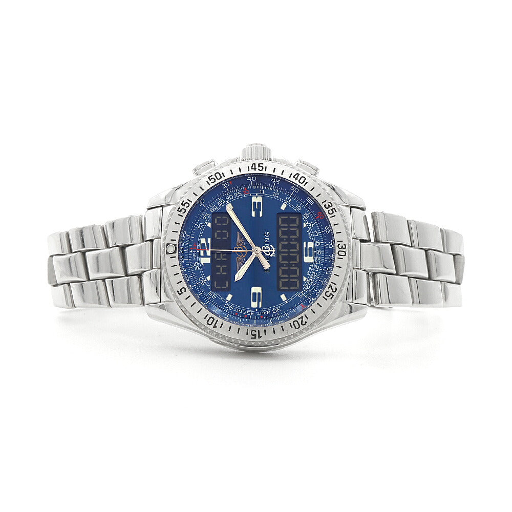 電池交換済 BREITLING ブライトリング B-1 クロノグラフ A68362 デイト 50m防水 青 ブルー SS ステンレス メンズ デジアナ クォーツ B1【6ヶ月保証】【腕時計】【中古】